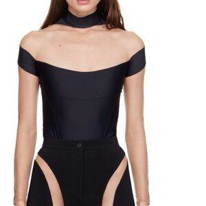 Mugler Black Off-Shoulder Bodysuit